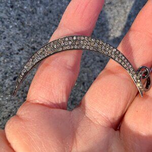 Pave diamond crescent moon pendant in sterling silver